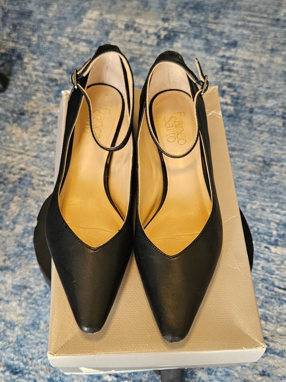 Frank Sarto Leather Ankle Strap Pumps Black Size 7